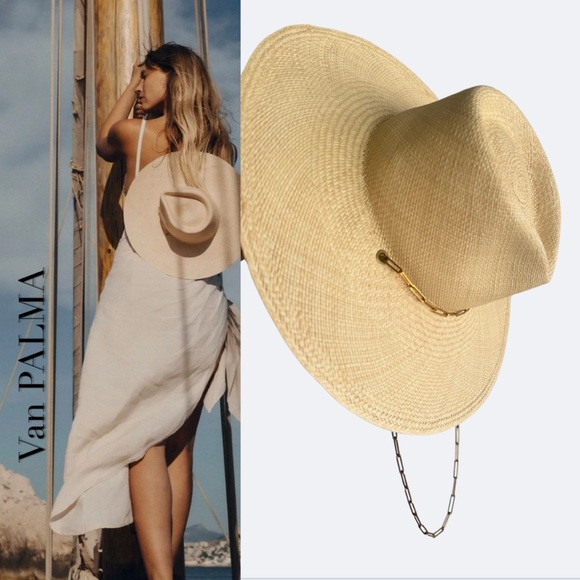 Van Palma Accessories - Van Palma Panama Livy Hat with gold plate chain Hand-braided straw NWOT sun hat